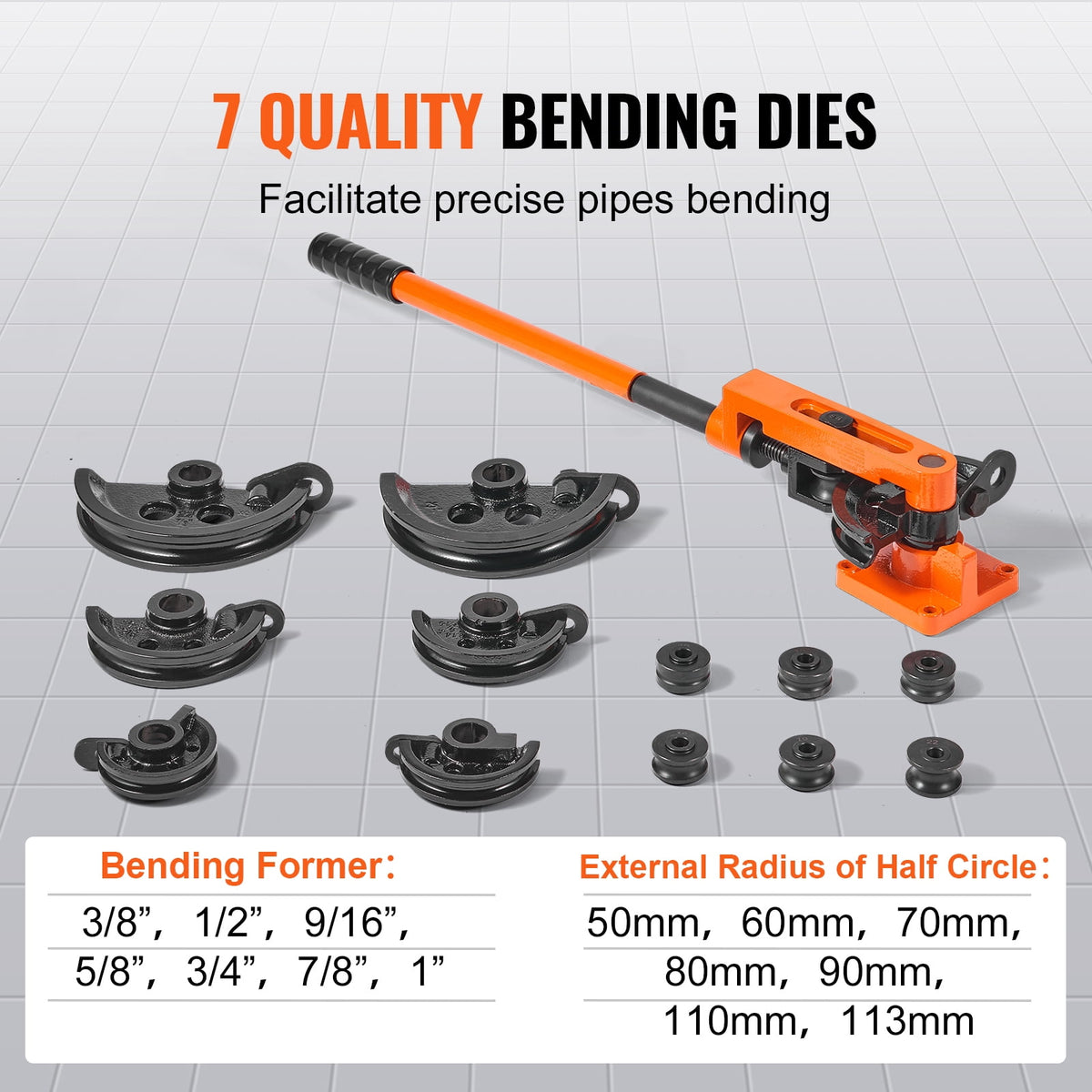 VEVOR Manual Pipe Bender, 3/8-1 Inch OD, 7 Dies, 180-Degree Bending for Copper and Aluminum Pipes