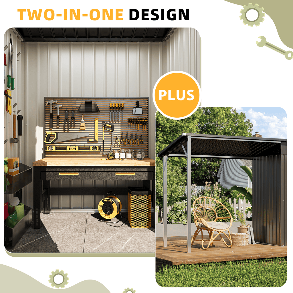 AECOJOY 3x5 Ft Open-Sided Outdoor Storage Shed, 15 Sq Ft Cover, 2-in-1 Tool Shed with Hardtop Metal Pergola
