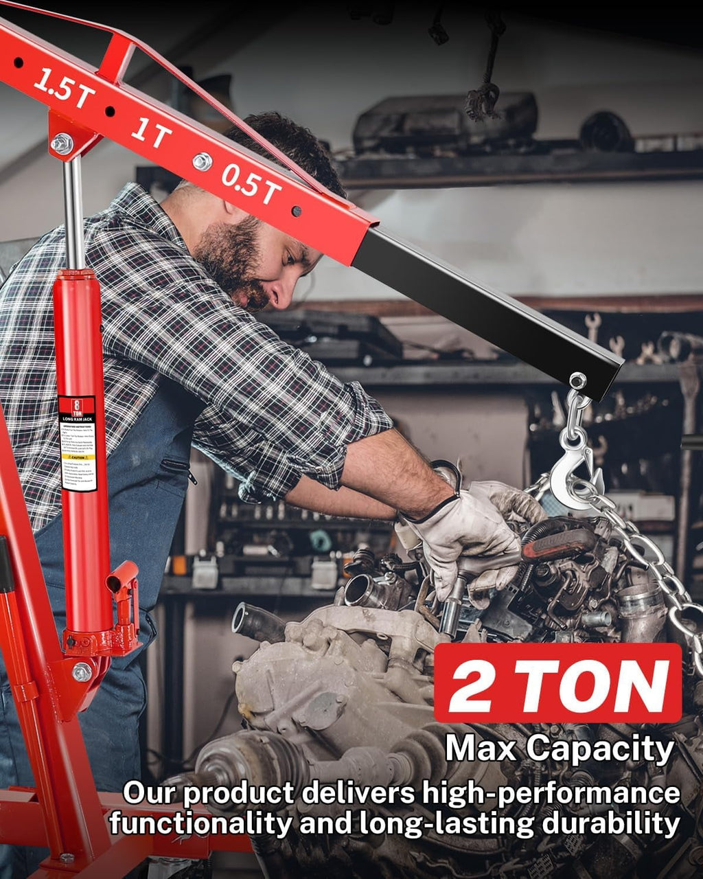 GloryStar Heavy Duty 2 Ton Engine Hoist, Hydraulic Folding Shop Crane with 6 Swivel Casters and Telescoping Boom, 4400 lbs Capacity