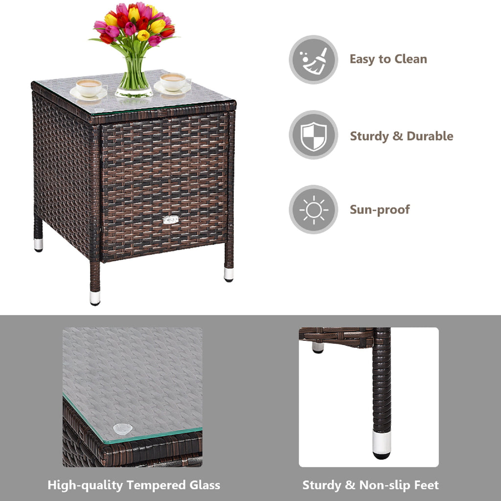 Patiojoy 3-Piece Patio Wicker Rattan Furniture Set Conversation Sofa Set W/Coffee Table Grey