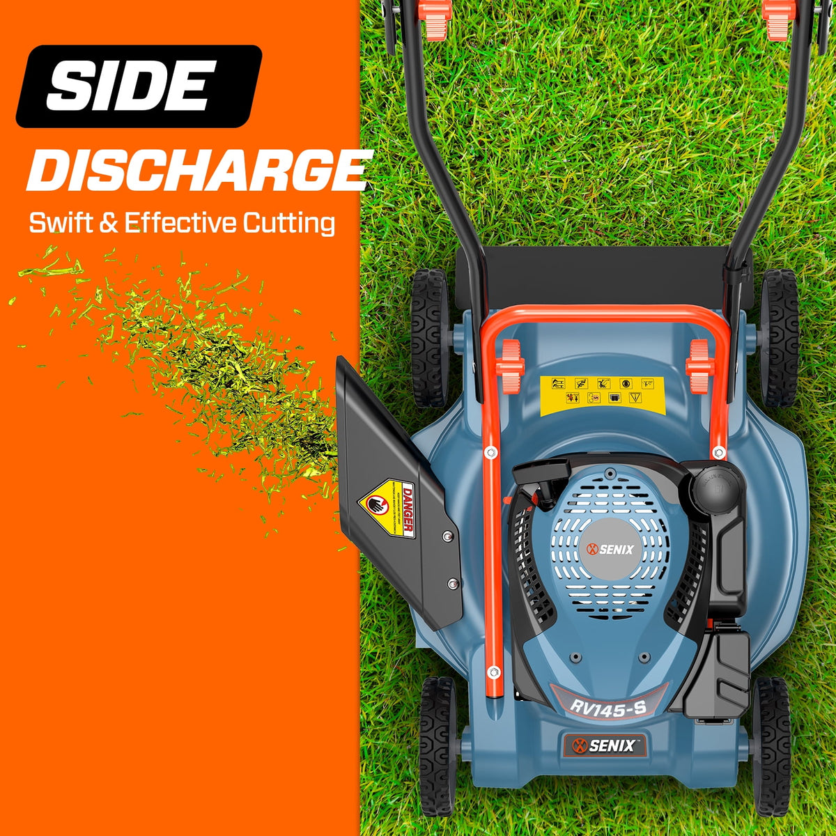 SENIX LSPG-L1 18" 144cc 4-Cycle Gas Powered Push Walk-Behind Lawn Mower, Side Discharge