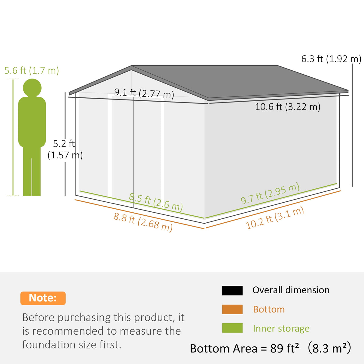 Outsunny 9' x 11' Garden Storage Shed with Foundation Kit, Metal Tool Storage House with Double Doors for Outdoor Patio Yard, Dark Grey