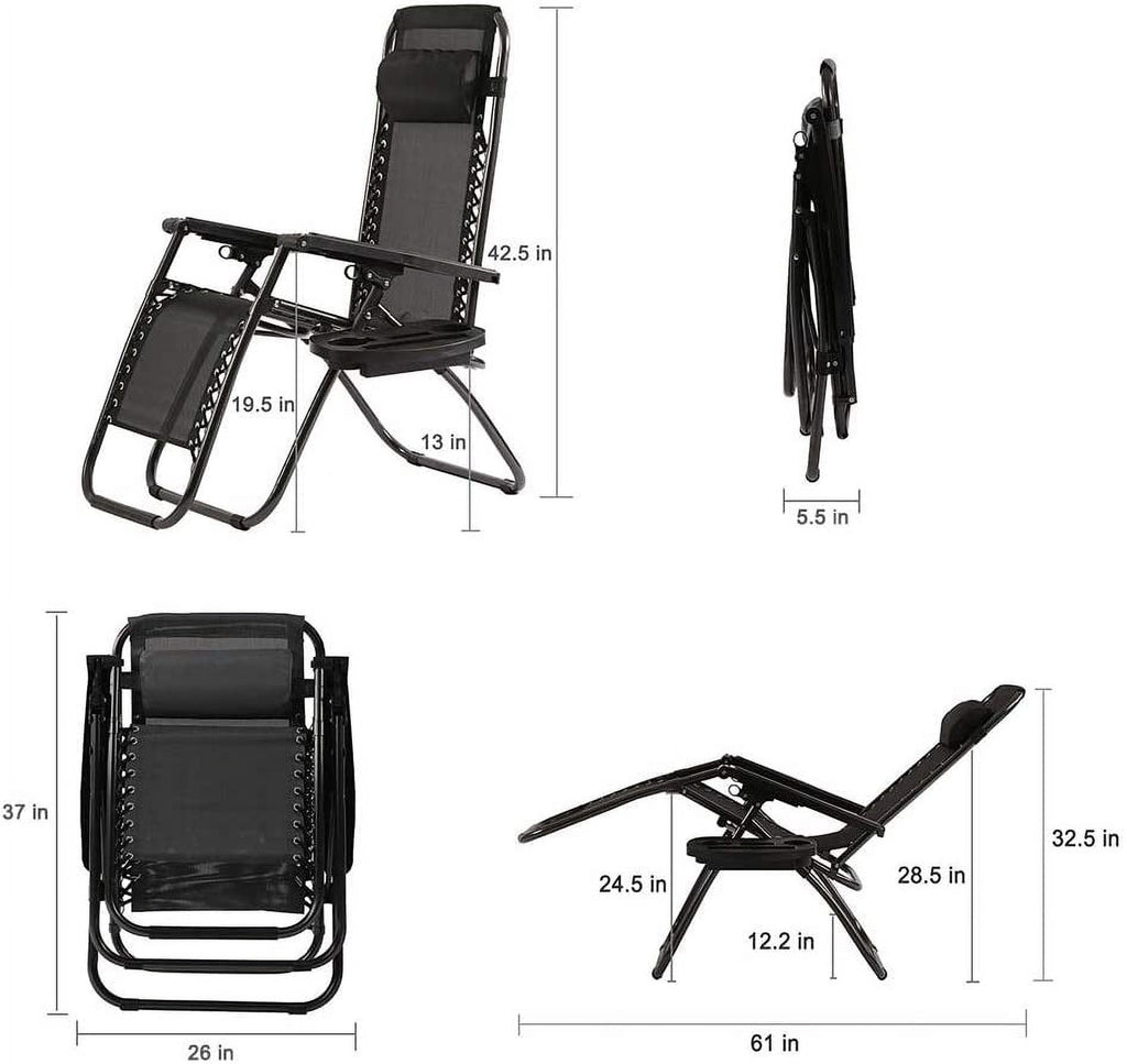 FDW Zero Gravity Lounge Chairs Set of 2, Folding Outdoor Recliner Chairs with Pillow & Cup Holder, Adjustable Lawn Patio Chairs for Yard, Deck, Beach