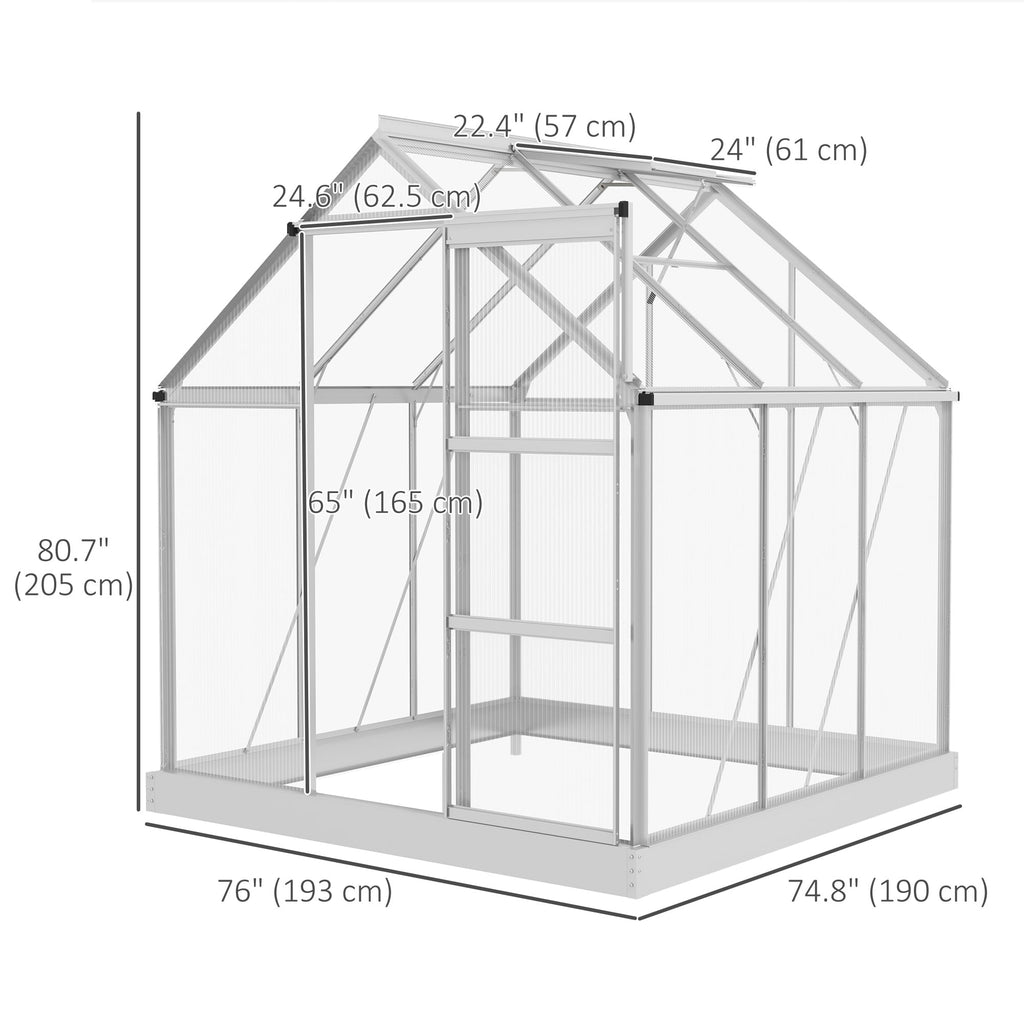Outsunny 6' x 6' Walk-In Polycarbonate Greenhouse with Foundation Window