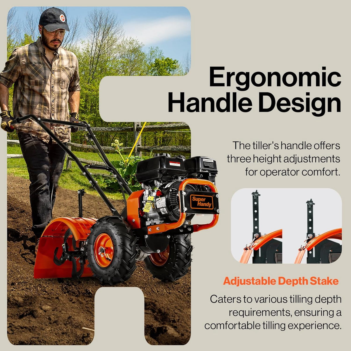 SuperHandy ROTO 7HP Rear Tine Tiller - Heavy-Duty Garden Soil Cultivator, 16" Tilling Width, 12"" Depth"
