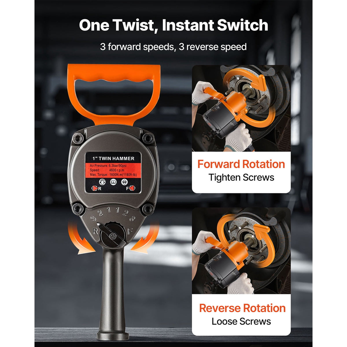 KFFKFF 1 Inch Air Impact Wrench, Up to 1200 ft-lbs Nut-Busting Torque, 16.4 lbs Lightweight Pneumatic Impact Gun with Double Handles
