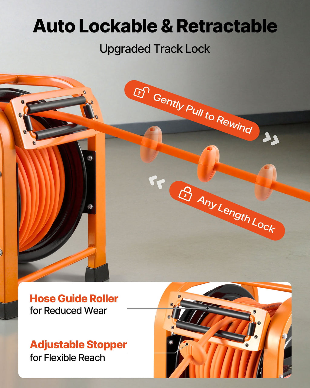 VEVOR Retractable Air Hose Reel, 3/8 Inch x 100 FT PVC Air Hose Max 300PSI, Auto Rewind Air-Compressor Hoses Reel