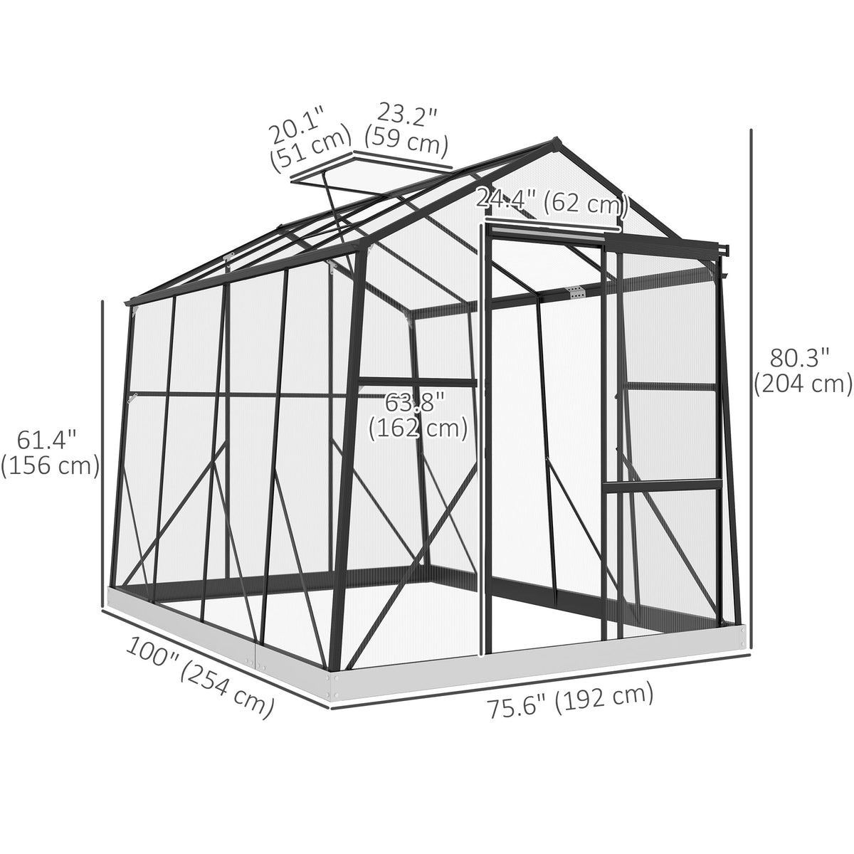 Outsunny 6' x 8' Polycarbonate Greenhouse Aluminium Walk-in Green House