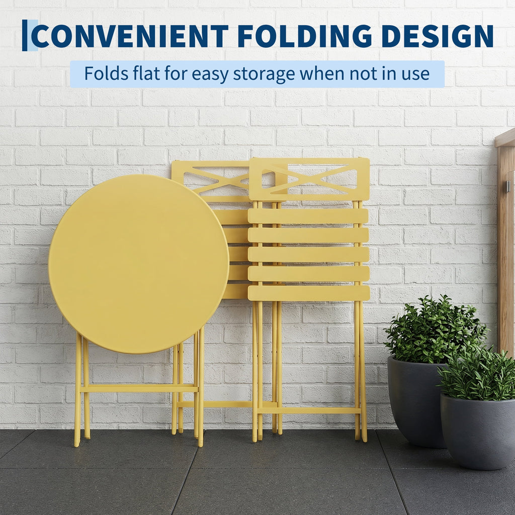 GloryStar 2-Piece Folding Bistro Table and Seating Set, Weather-Resistant Steel Outdoor Patio Furniture