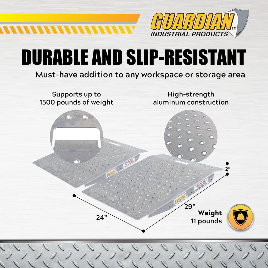 Guardian 2 Pack Heavy Duty Aluminum Shed Ramps, Portable Loading for Mowers, ATV, Silver