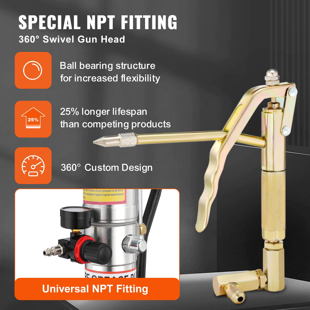 KFFKFF 5-Gallon/20L Pneumatic Grease Pump, 50:1 Pressure Ratio, 13 ft Hose, Grease Gun and Wheels