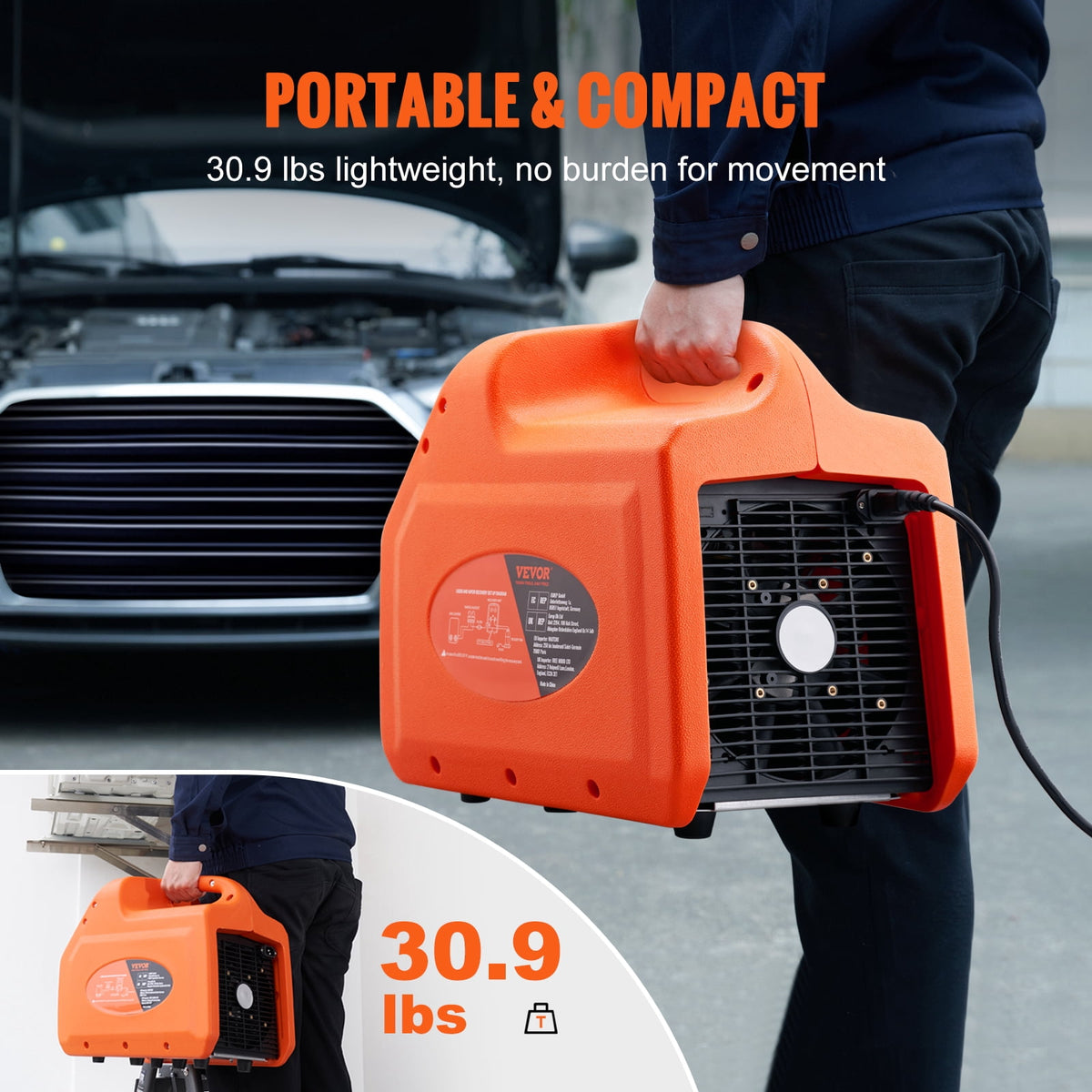 VEVOR 1 HP Dual-Cylinder Refrigerant Recovery Machine, 120V 60Hz, High-Pressure Protection for AC and HVAC
