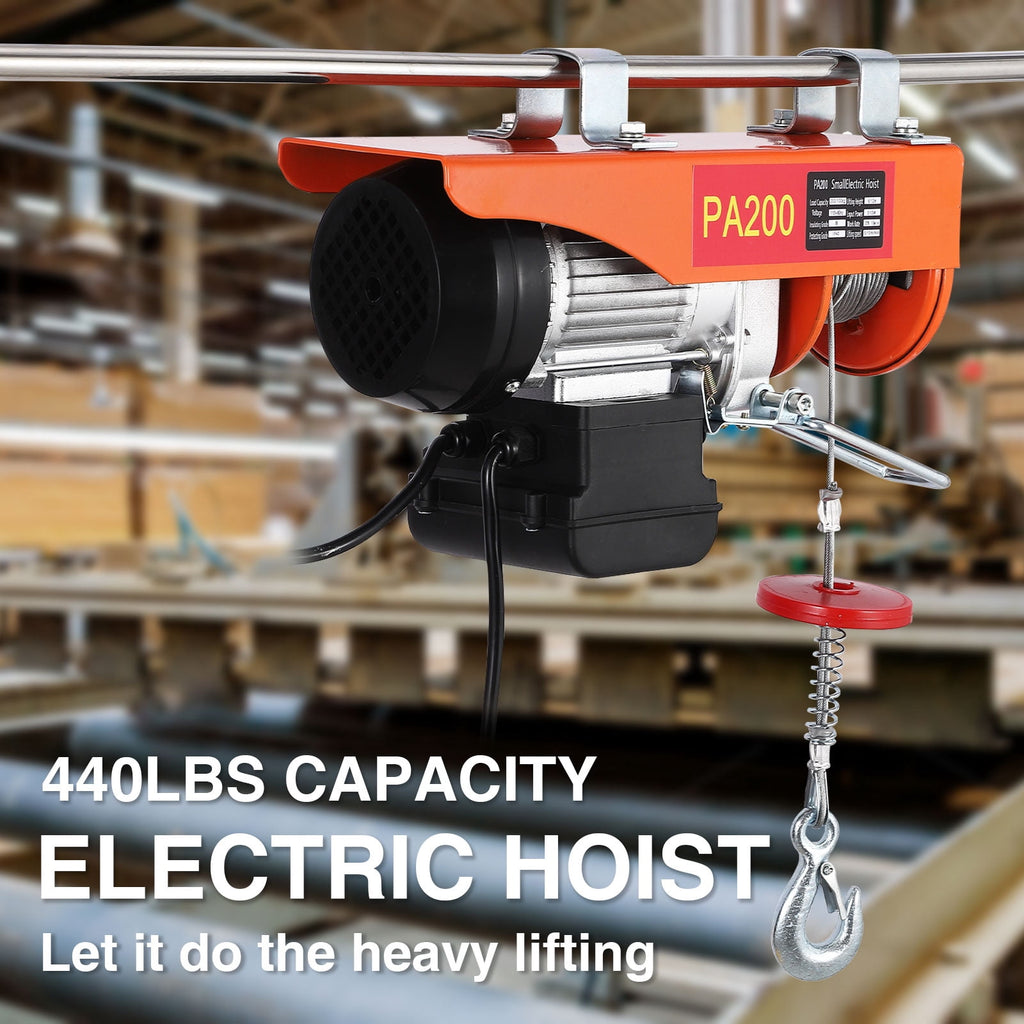 GloryStar 110V Electric Engine Lift Hoist, Steel Wire Crane with Double Slings for Garage, Warehouse or Factory