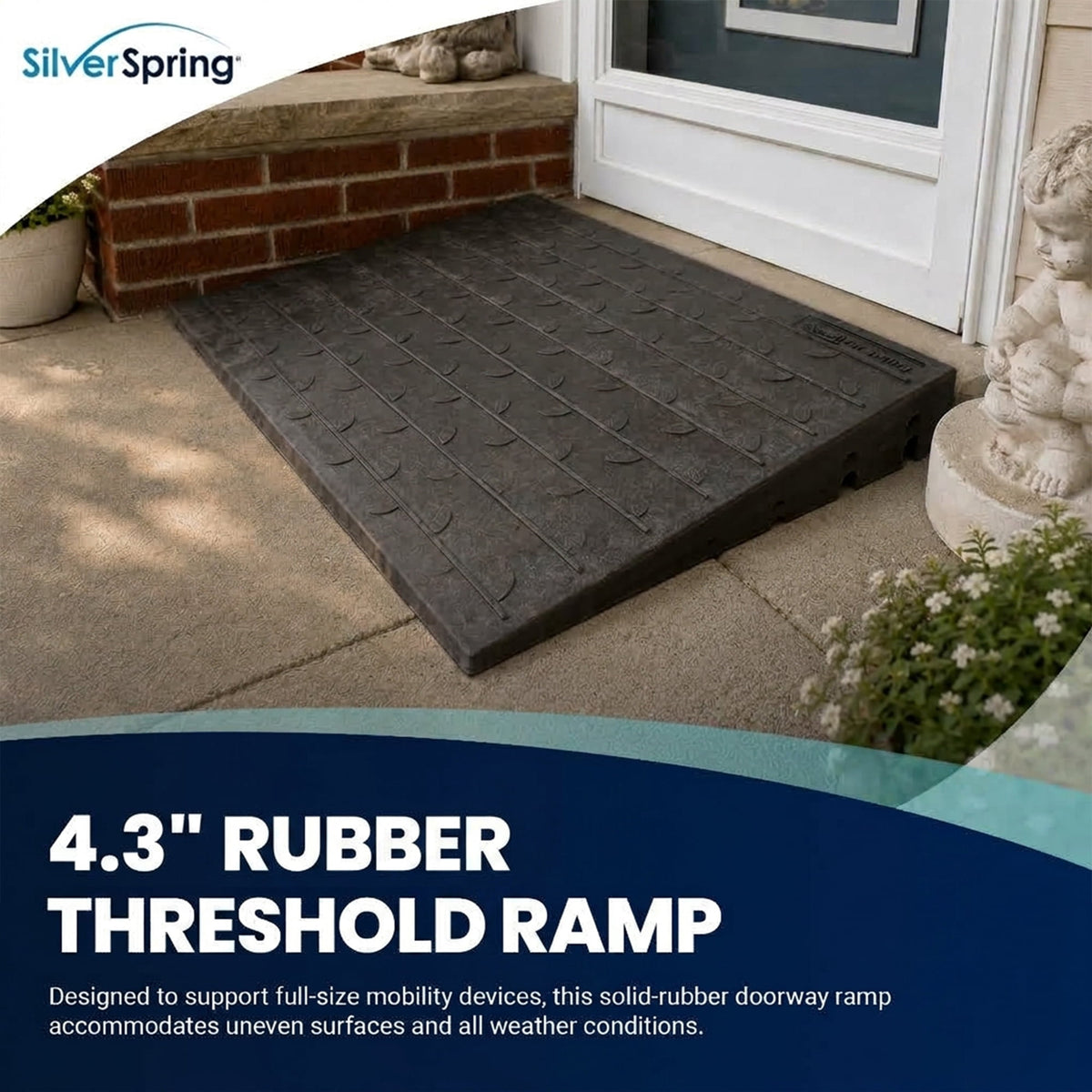 Silver Spring 4" Maximum Riser, Solid Rubber 3 Channel Threshold Ramp, Black