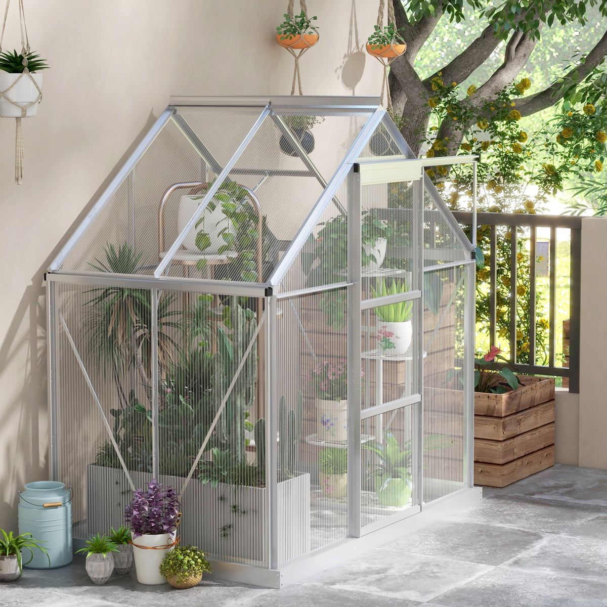 Outsunny 6' x 4' Walk-In Polycarbonate Greenhouse with Foundation Window