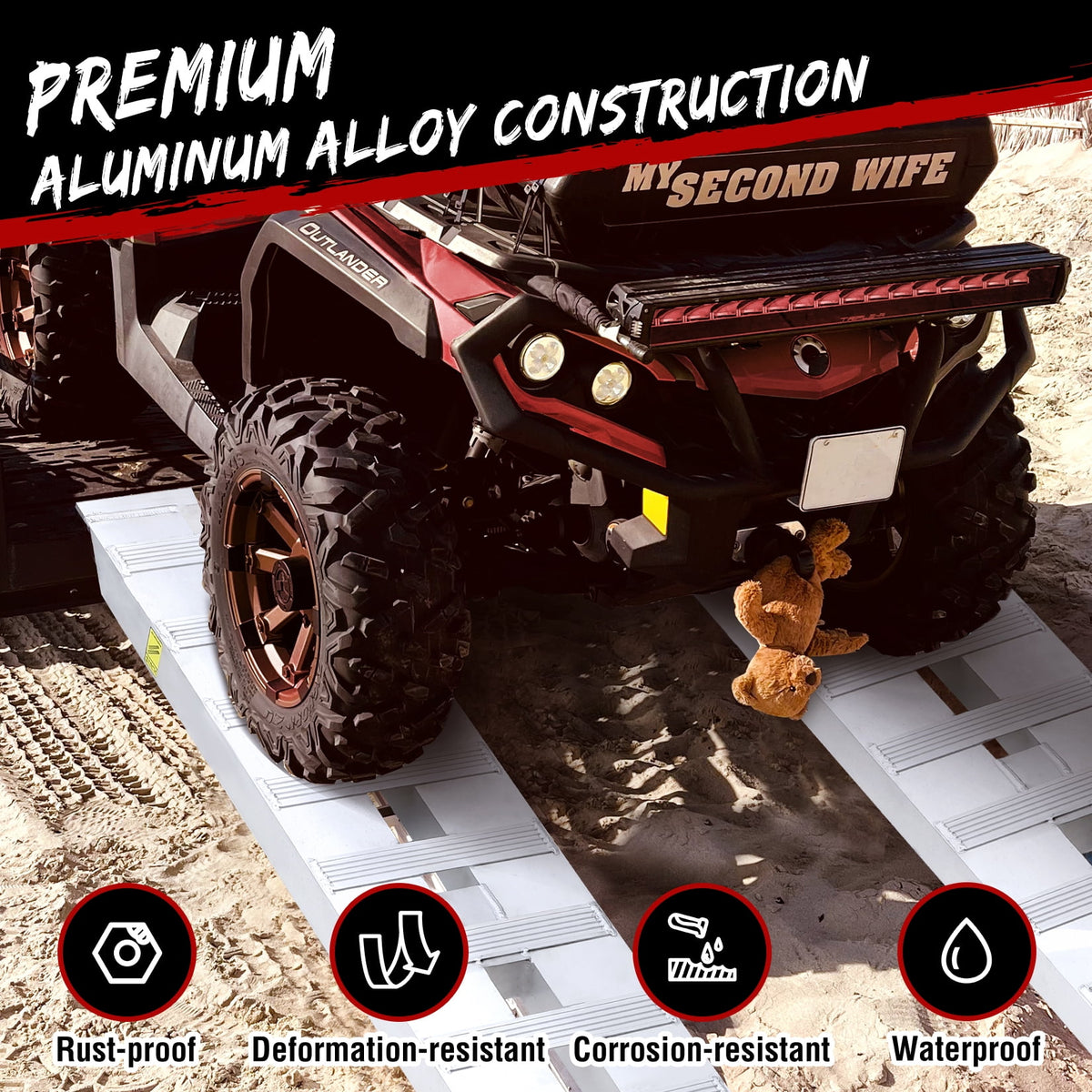 Heavy-Duty Aluminum Loading Ramps, 2-Pack, 72x15 Inches, 6000 lb Capacity, 2.5mm Beam, Knife and Hook Ends