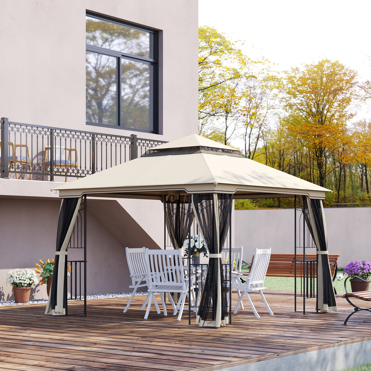 Outsunny 10'x10' Soft-top Patio Gazebo Deck Canopy, Beige