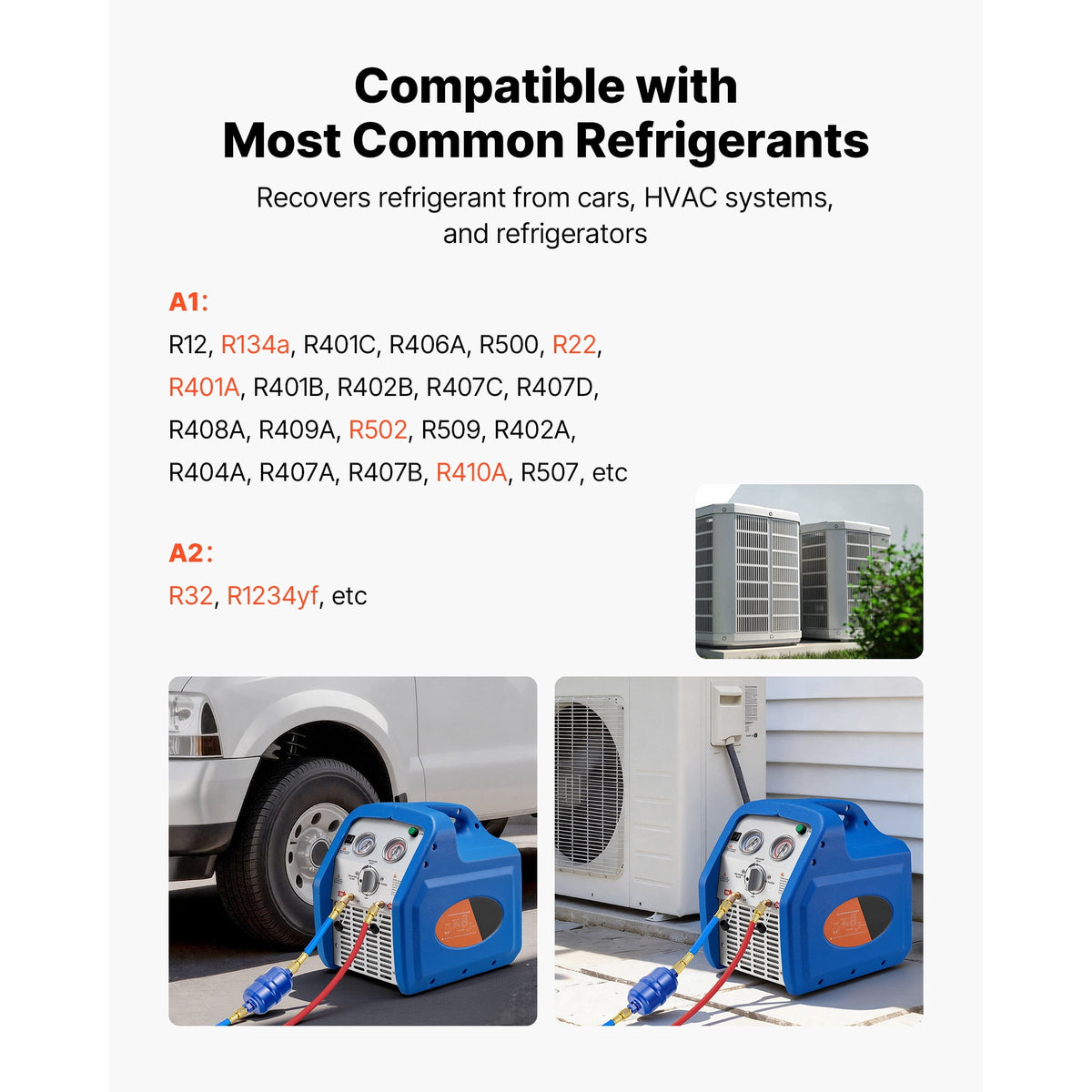 KFFKFF 1 HP Dual-Cylinder Refrigerant Recovery Machine, 120V 60Hz, 1750 RPM, for Liquid and Vapor AC Refrigerants