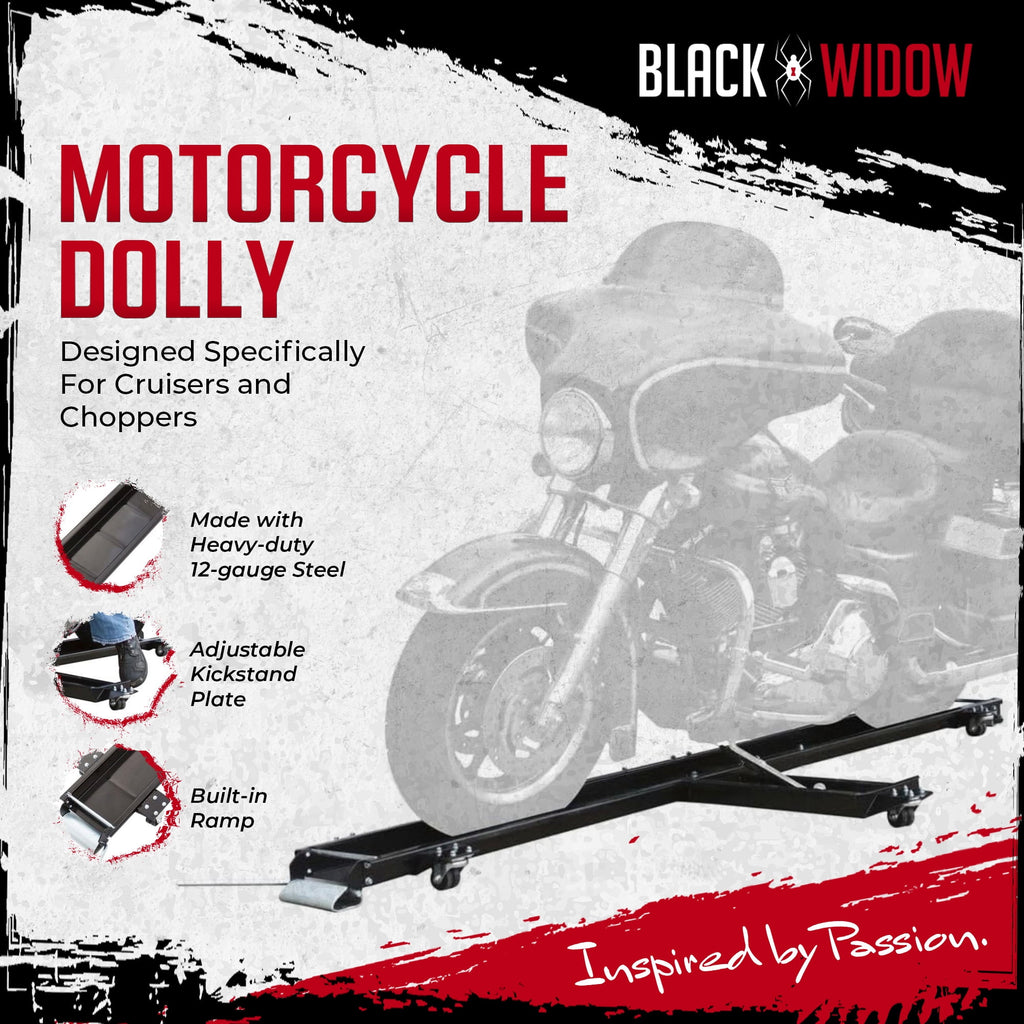 Black Widow Heavy Duty Motorcycle Dolly, Chopper & Cruiser Garage Storage Ramp, Black