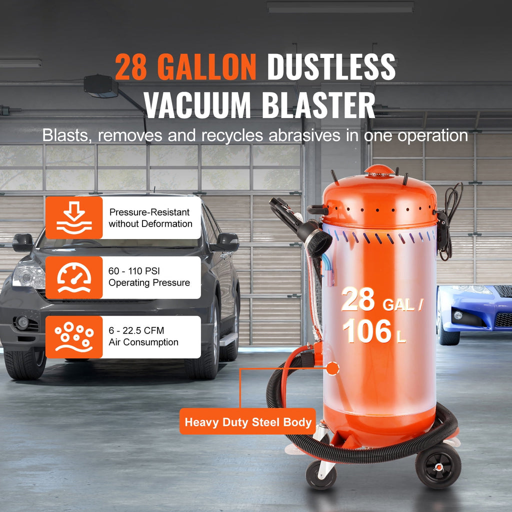 KFFKFF 28-Gallon Vacuum Sandblaster, 1200W Integrated Vacuum, 60-110 PSI, Dust Collection and Abrasive Reuse