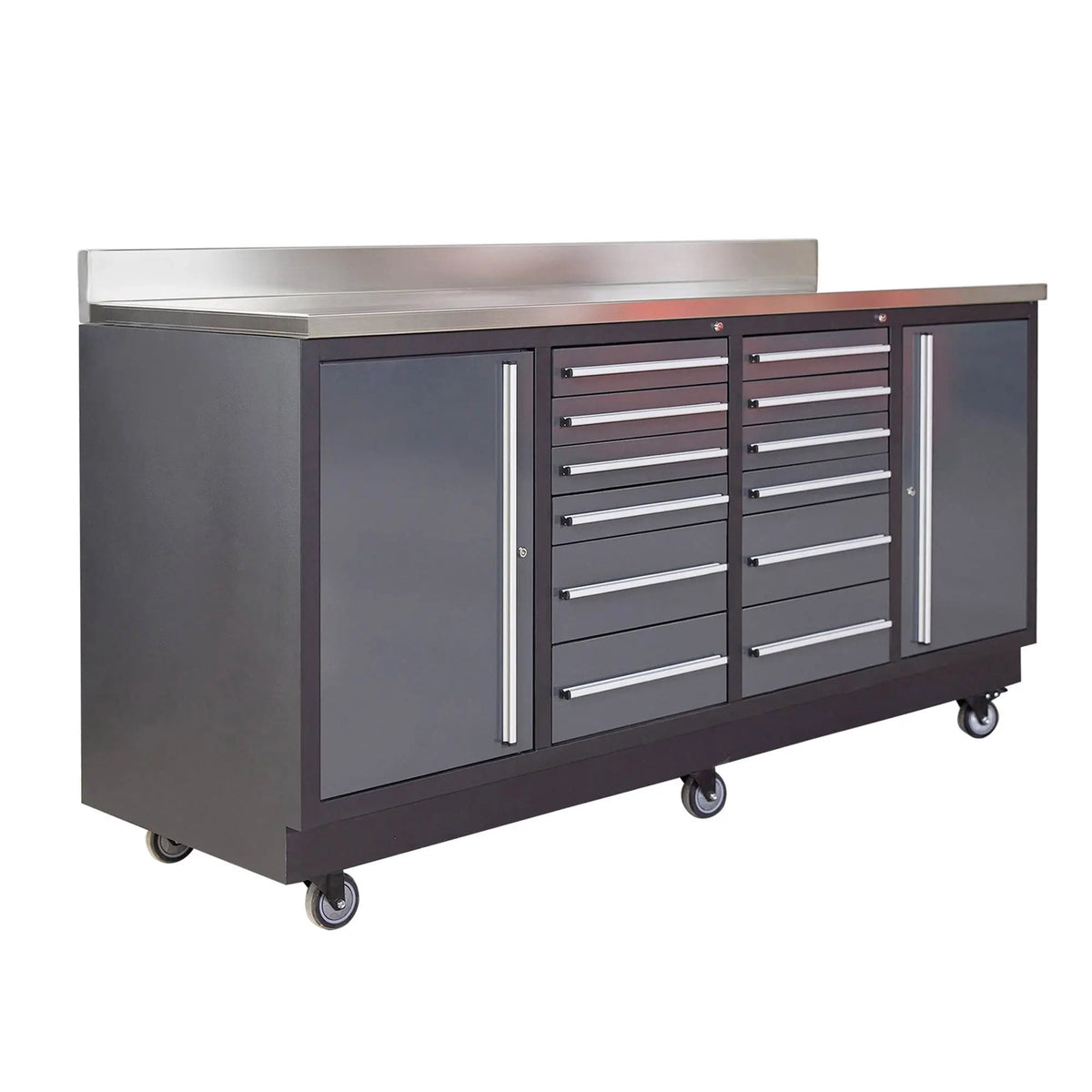 TMG Industrial TMG Heavy Series 7-Ft 12-Drawer Workbench with Stainless Steel Top, Ball Bearing Double Slides & Casters, TMG-WB712