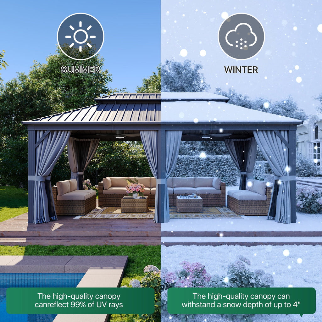 Clouddwell 12' x 20' Gazebo for Patio, Gazebo Pergola with Sloped Roof, Large Wall-Mounted Heavy Duty Awnings, for Deck, Patio and Backyard,Grey