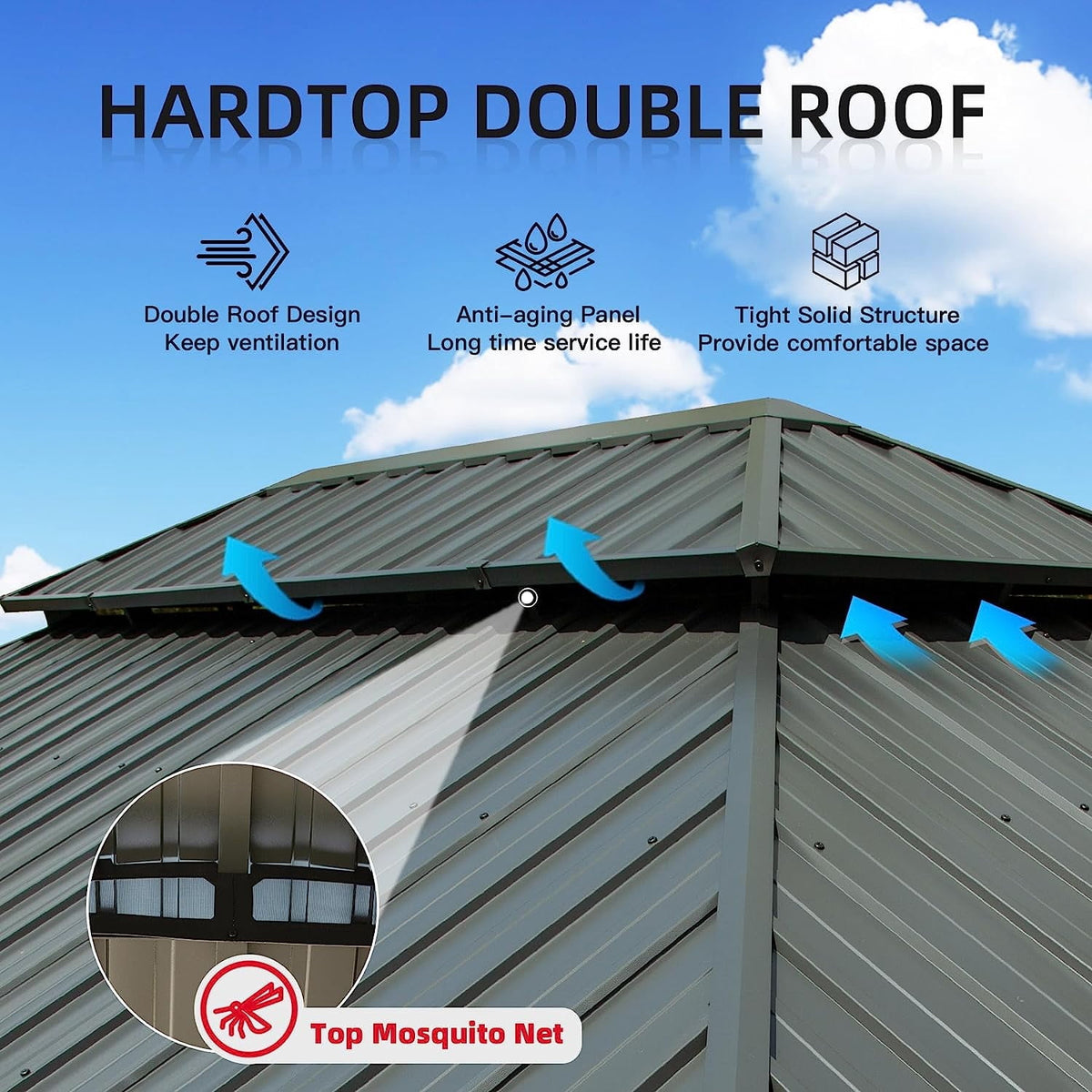 Domi Outdoor 12x18 ft Hardtop Gazebo Canopy Metal with Galvanized Steel Double Roof,Curtain & Netting for Patio Deck Backyard, Gray