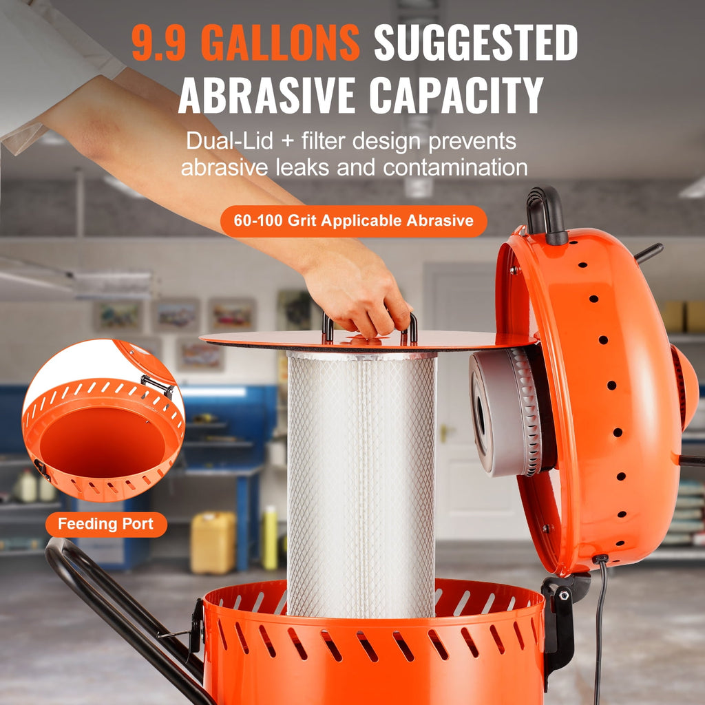 KFFKFF 28-Gallon Vacuum Sandblaster, 1200W Integrated Vacuum, 60-110 PSI, Dust Collection and Abrasive Reuse