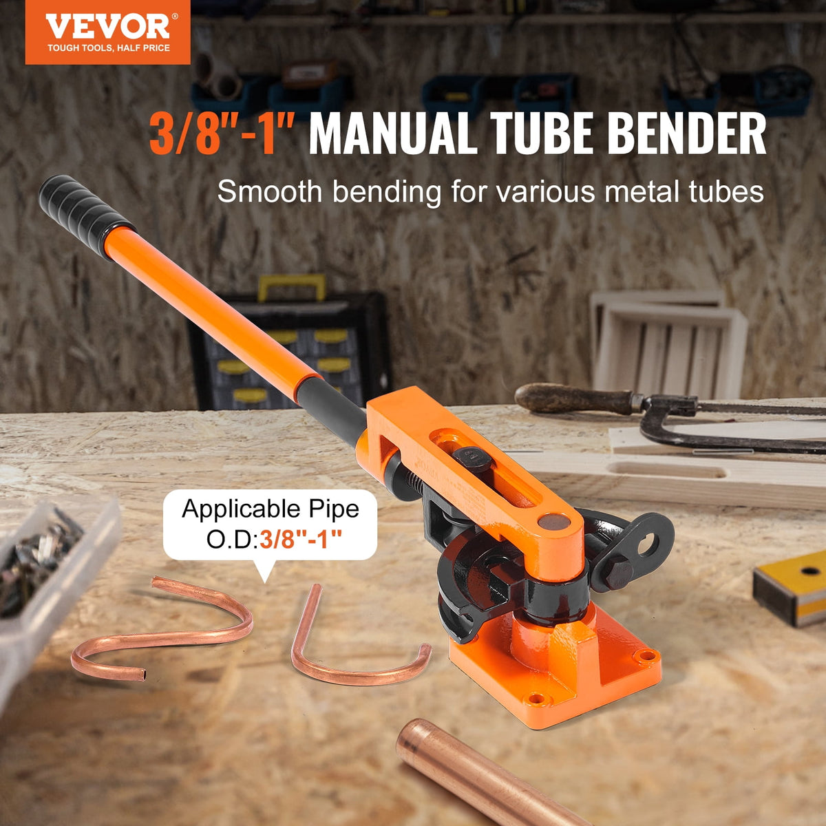 VEVOR Manual Pipe Bender, 3/8-1 Inch OD, 7 Dies, 180-Degree Bending for Copper and Aluminum Pipes