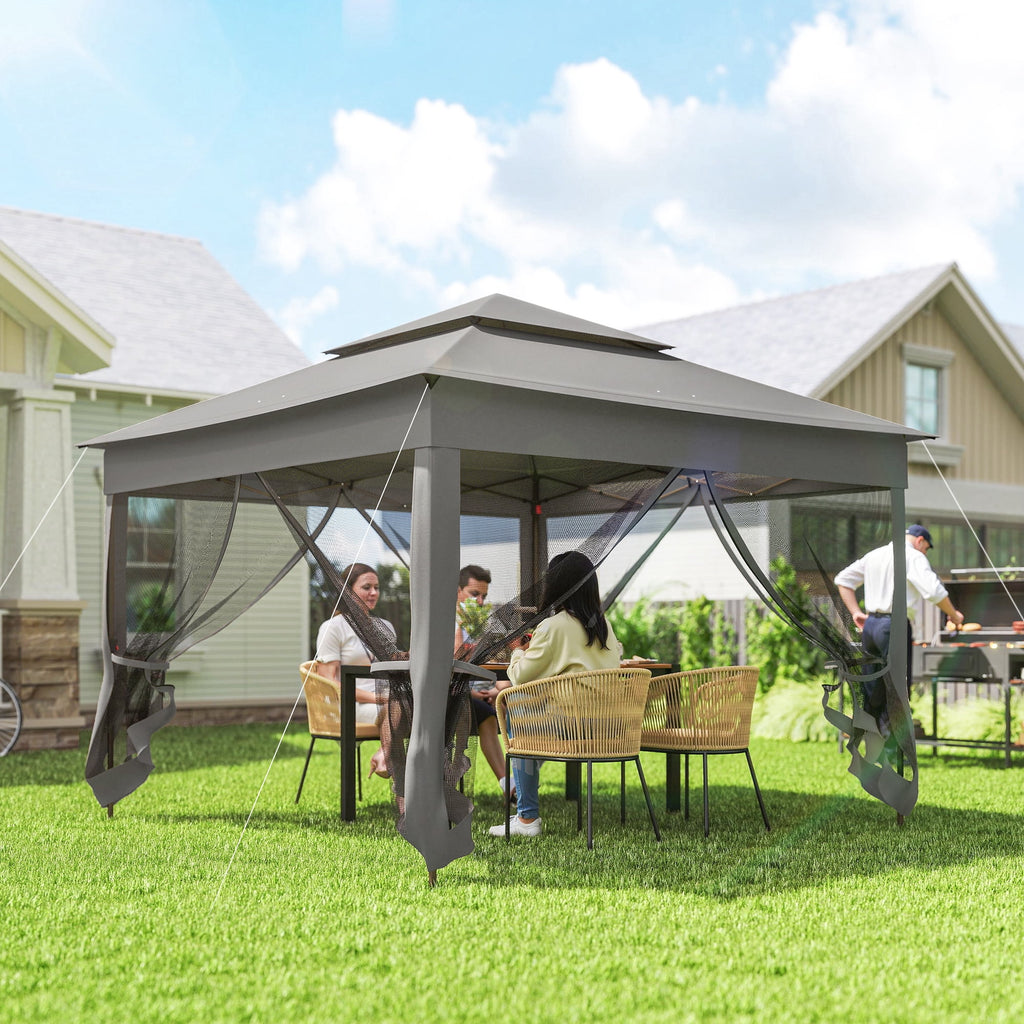 11'x11' Pop Up Gazebo 2-Tier Soft Top Gazebo w/ Mesh Netting, Dark Grey