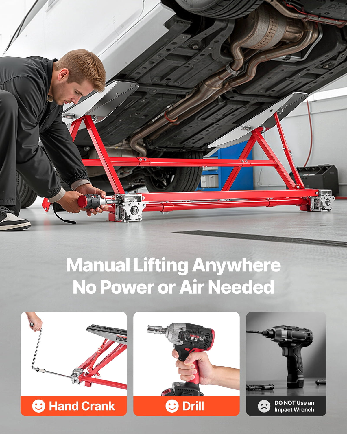 VEVOR Portable Car Lift, 4400 lb Capacity, 23-Inch Max Height, Adjustable Width, Steel Frame and Wheels
