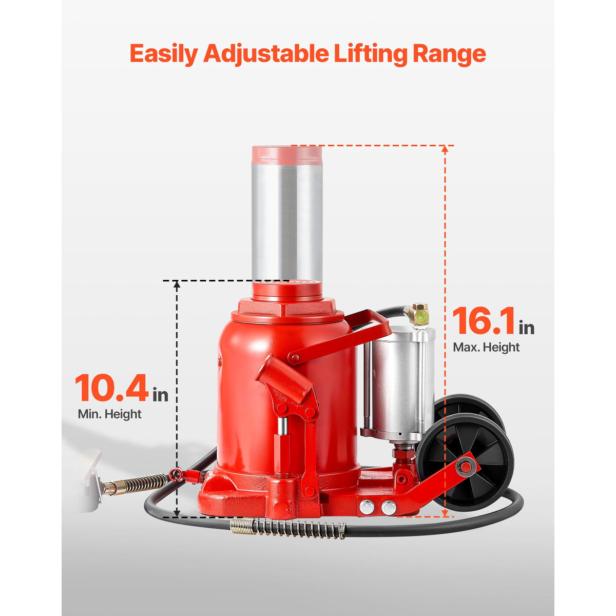 KFFKFF 50-Ton Air Hydraulic Bottle Jack, 10.4-16.1 Inch Lift, Pneumatic/Manual Operation with Pump, Red