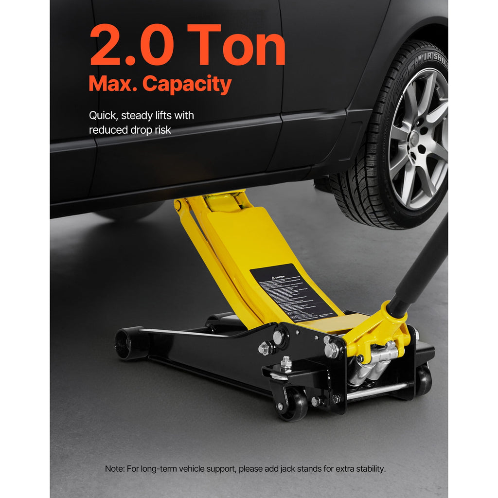 KFFKFF Low Profile Floor Jack, 2 Ton (4400 lbs) Capacity, Steel Racing Floor Jack with Dual Pistons Quick Lift Pump, Hydraulic Trolley Car Lift