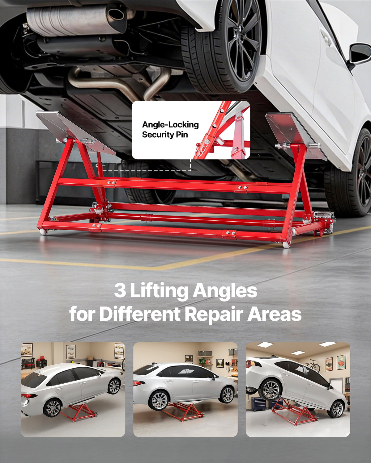VEVOR Portable Car Lift, 4400 lb Capacity, 23-Inch Max Height, Adjustable Width, Steel Frame and Wheels