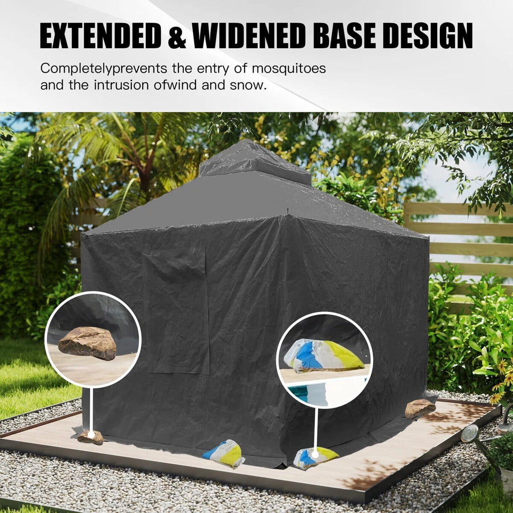 Domi Outdoor Living 8' x 8' Winter Gazebo Cover with Sidewalls & Mesh Windows, Waterproof Double Roof Enclosure, Black