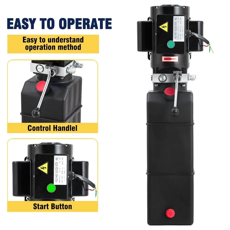 Hydraulic Power Unit 10 Quart Single Acting Hydraulic Pump Power Unit 220V AC, Hydraulic Pump with 10L Metal Reservoir for Dump Trailer Car Lifting