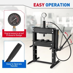 Heavy-Duty H-Frame Hydraulic Shop Press with Adjustable Pressure Gauge and 2 Press Plates for Garage Repairs