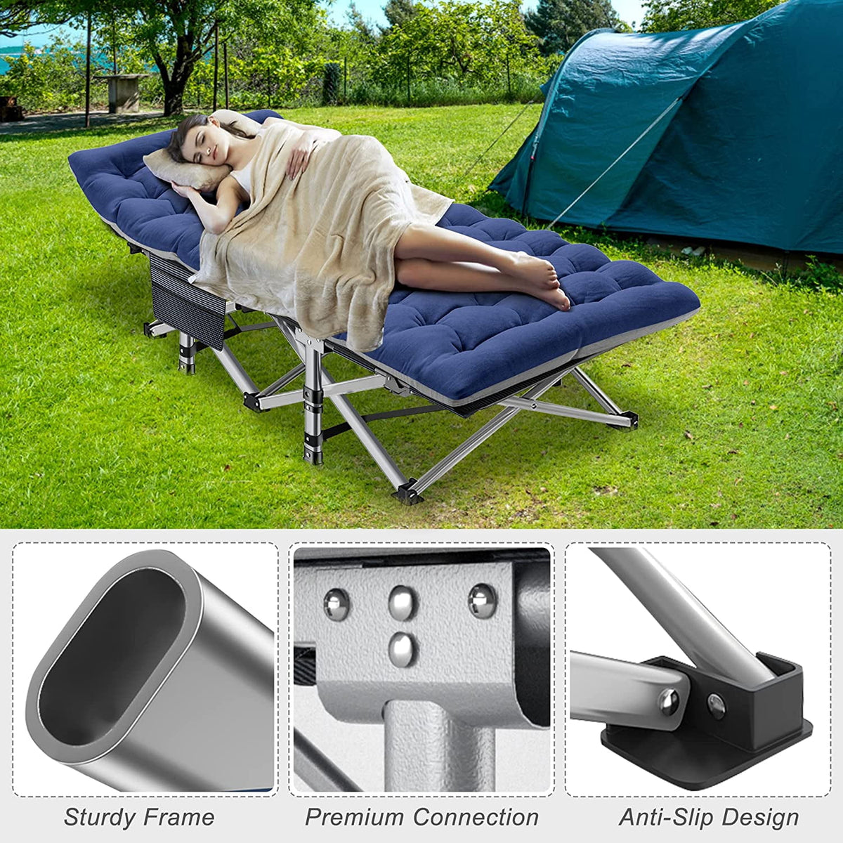 ABORON 2 Pack Folding Camping Cot for Adults & Kids, 28" Extra Wide Portable Sleeping Cot Bed with 2 Sided Mattress & Carry Bag, 880LBS(Max Load)