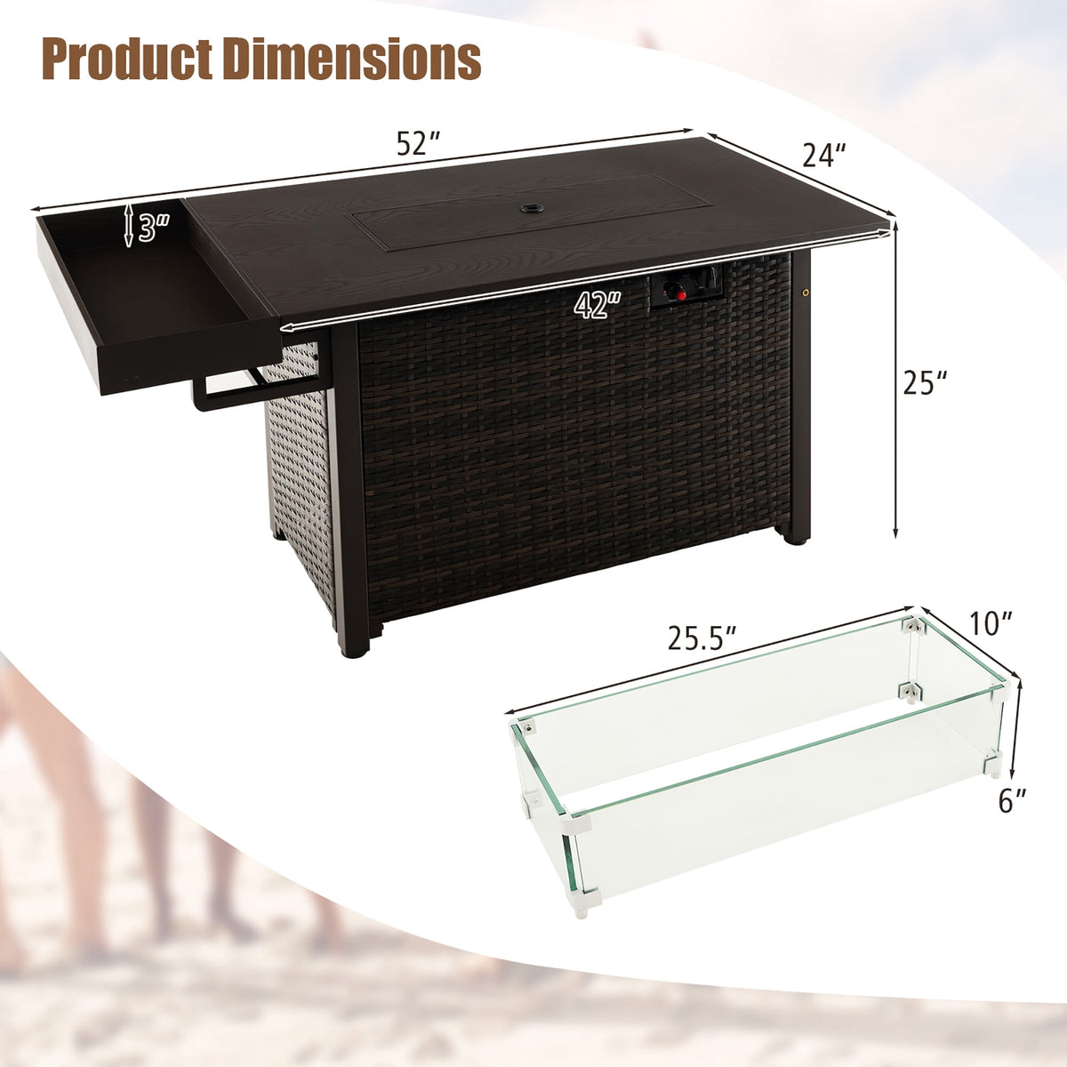 Gymax Propane Gas Fire Pit Table 52 Inch Propane Fire Pit w/ Wind Guard 50,000 BTU Heat Output Brown