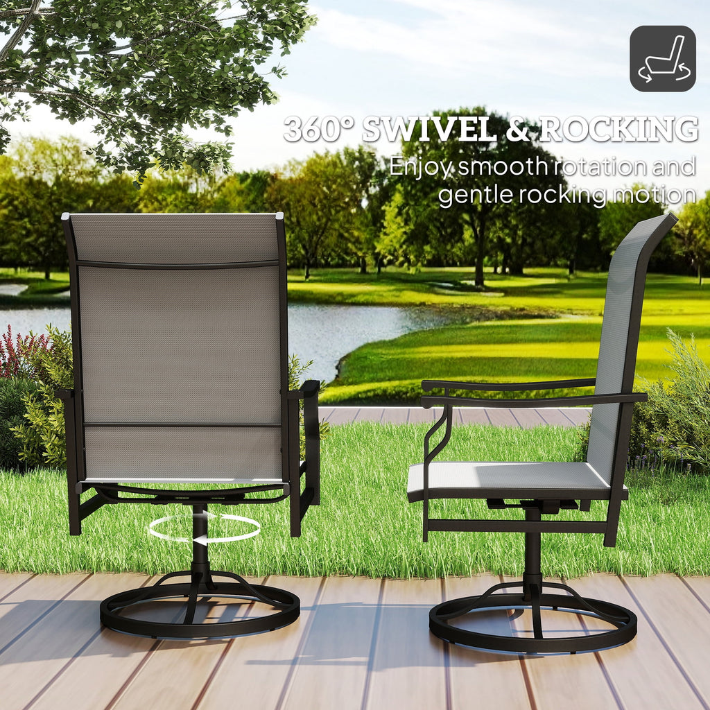 Outsunny Patio Swivel Chair Set of 2, Swivel Rocker with High Back, Grey