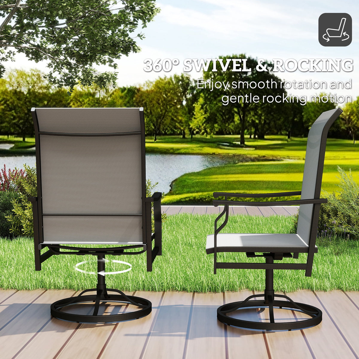 Outsunny Patio Swivel Chair Set of 2, Swivel Rocker with High Back, Grey