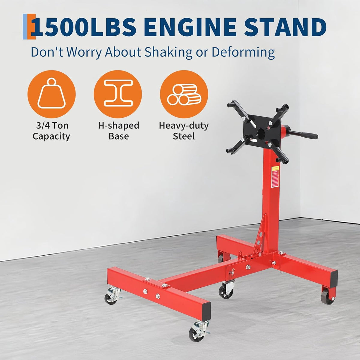 1500 LBS Engine Stand Heavy Duty Foldable Rotating Engine Stand with 360 Head 4 Adjustable Arms and 5 Casters for Auto Repair Red