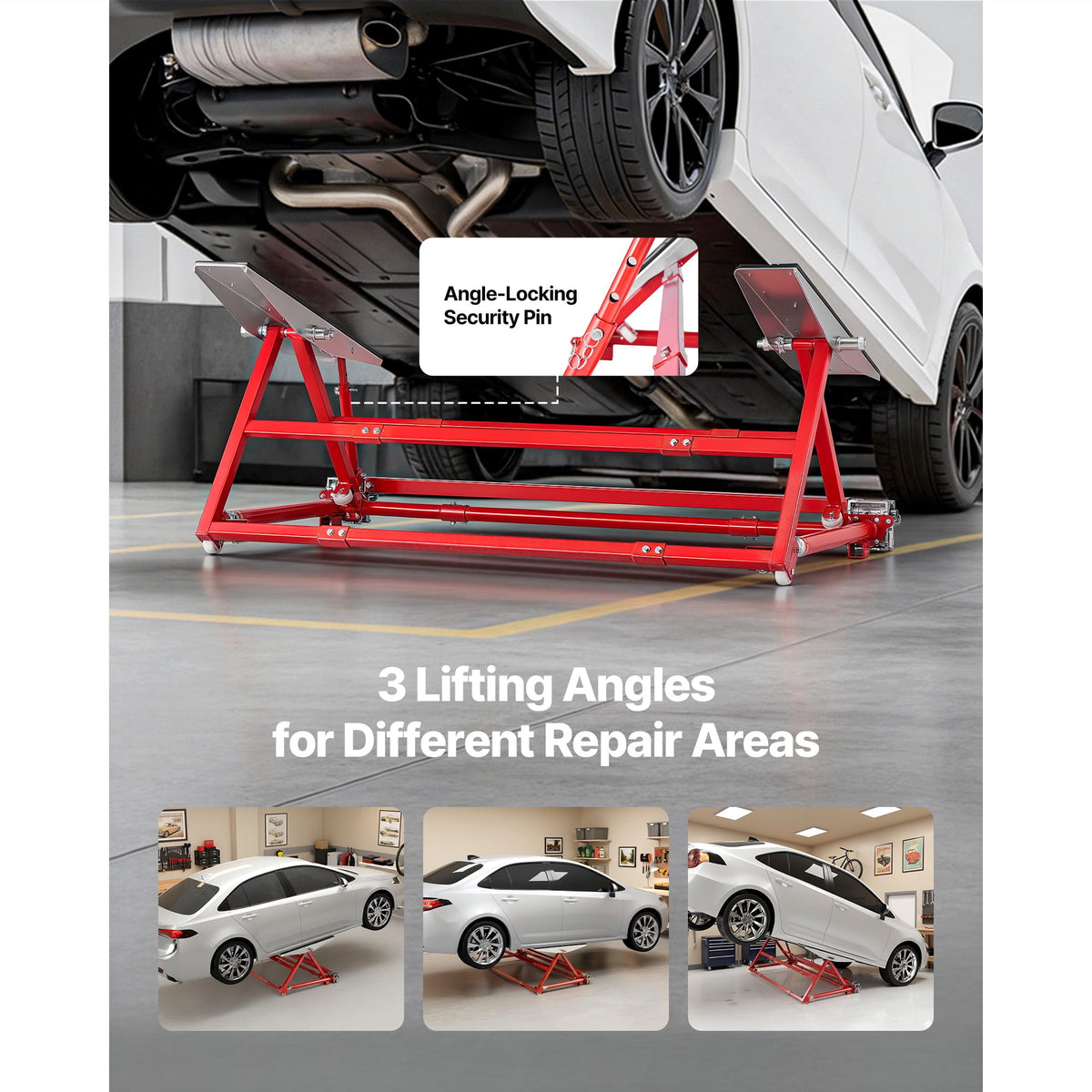 KFFKFF Portable Car Lift, 4400 lb Capacity, 23-Inch Max Height, Adjustable Width, Steel Frame and Wheels