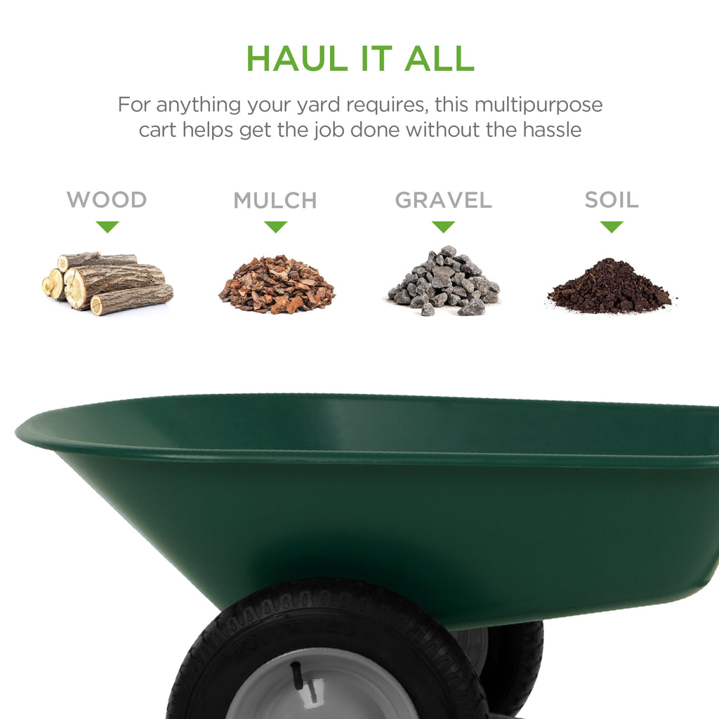 Best Choice Products Dual-Wheel Home Wheelbarrow Yard Garden Cart for Lawn, Construction - Pine Green