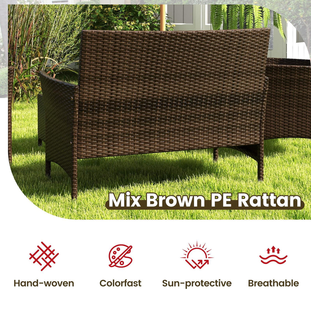 Costway 8PCS Patio Rattan Furniture Set Cushioned Sofa Coffee Table Backyard Porch Red