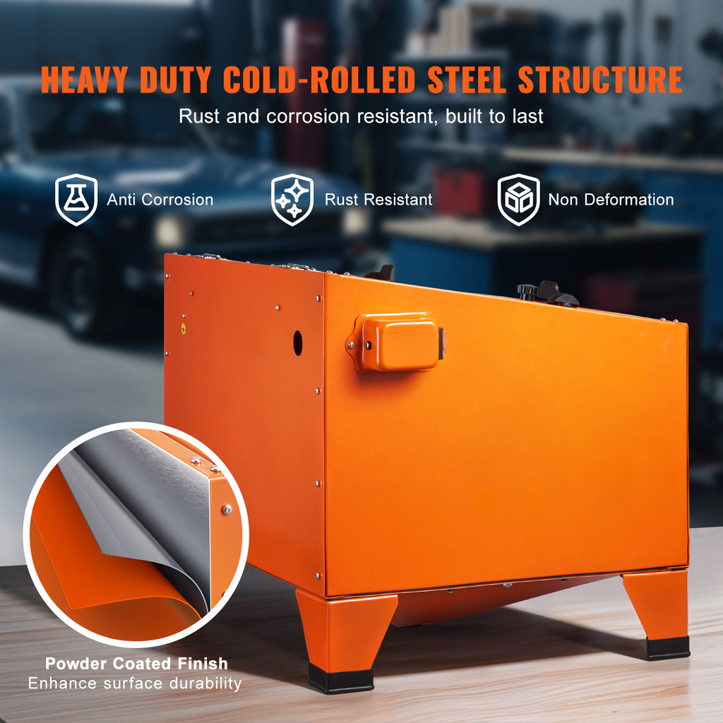 KFFKFF 25-Gallon Benchtop Sandblasting Cabinet, 40-120 PSI, Steel Construction, Blasting Gun and 4 Ceramic Nozzles