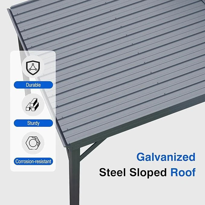 Domi 8x10FT Lean-To Gazebo, Wall-Mounted Hardtop with Galvanized Steel Roof, Aluminum Frame & Drainage System for Deck/Porch/Backyard