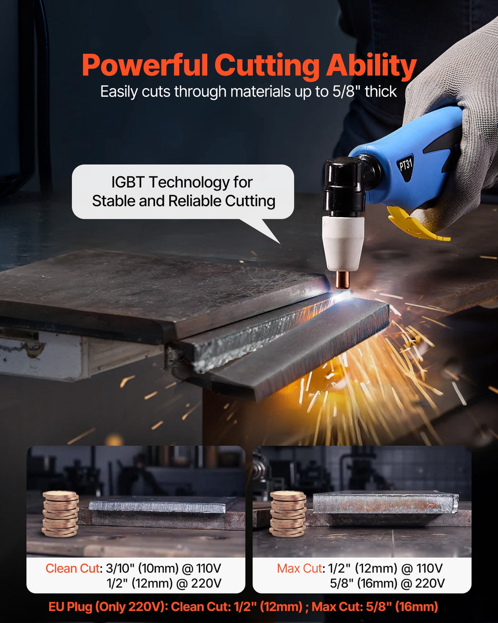 VEVOR 50A Plasma Cutter, 110V/220V Dual Voltage, Digital IGBT Inverter, 2T/4T Function and Adjustable PA/PT Time