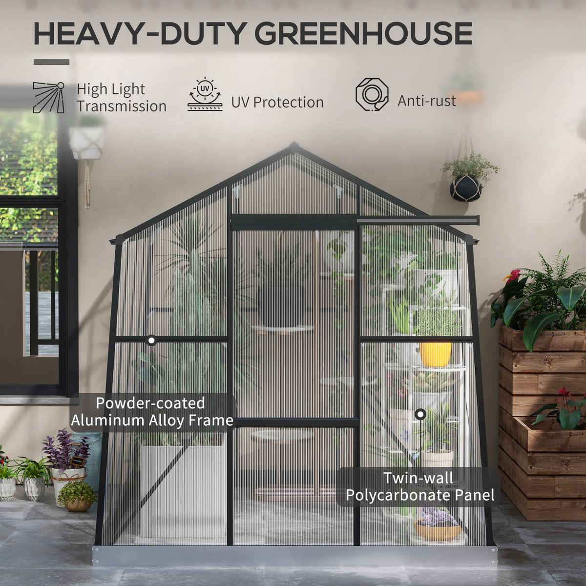 Outsunny 6' x 8' Polycarbonate Greenhouse Aluminium Walk-in Green House