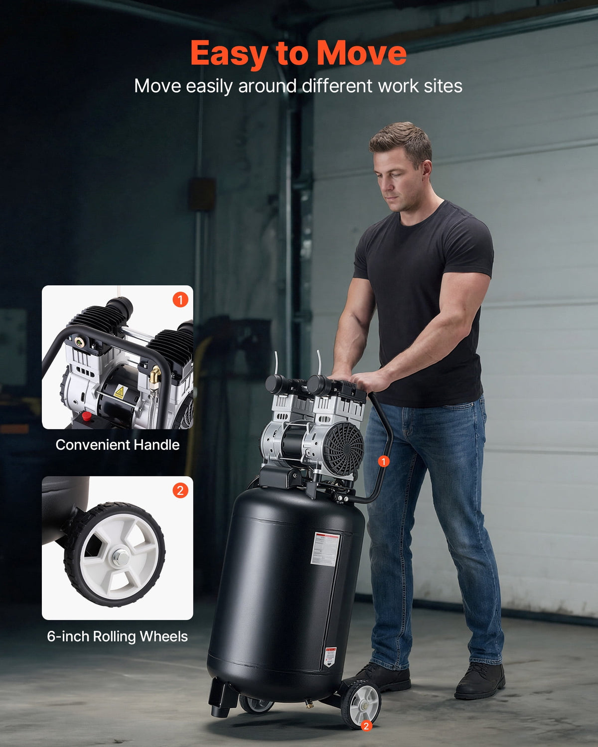 VEVOR 20-Gallon Air Compressor, 2HP 4.5 SCFM at 90PSI, Max 125PSI Pressure Oil-Free Air Compressor Tank, Portable on Wheels for Auto Repair